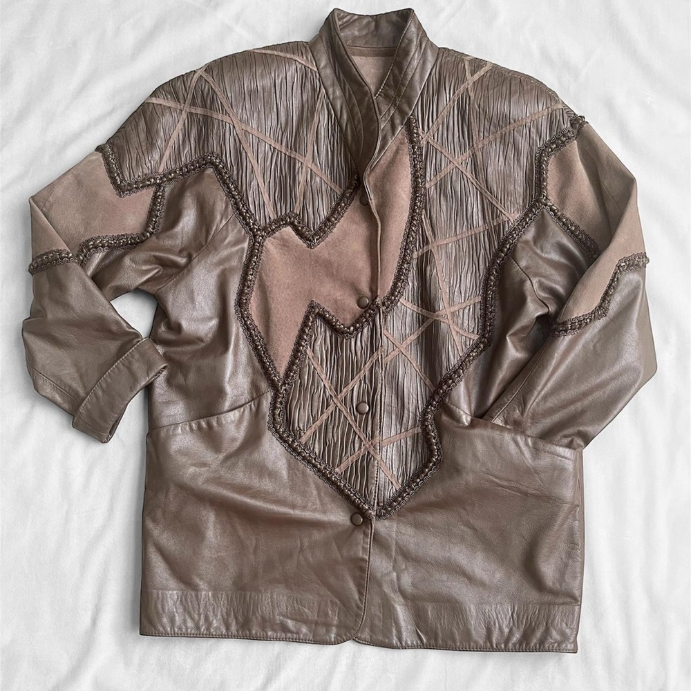 Western Patchwork Brown Suede Bomber Jacket - image 1